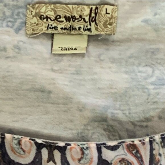 One World Sleeveless Asymmetric Hem Tank Top Blouse Sz L 4E - Picture 6 of 8
